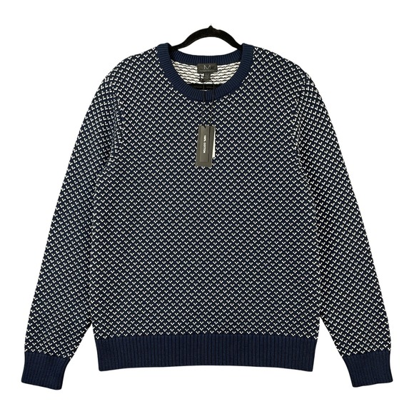 Magaschoni Other - Magaschoni Men's Knit Sweater Medium Navy Blue White Crewneck Cotton Preppy NWT